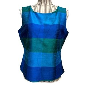 Talbots 100% silk sleeveless blouse striped lined petite size 14